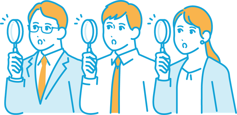 サービスを吟味する3人の社員のイラスト